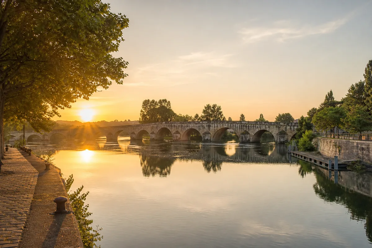 La Moselle et un pont à Thionville au lever du jour