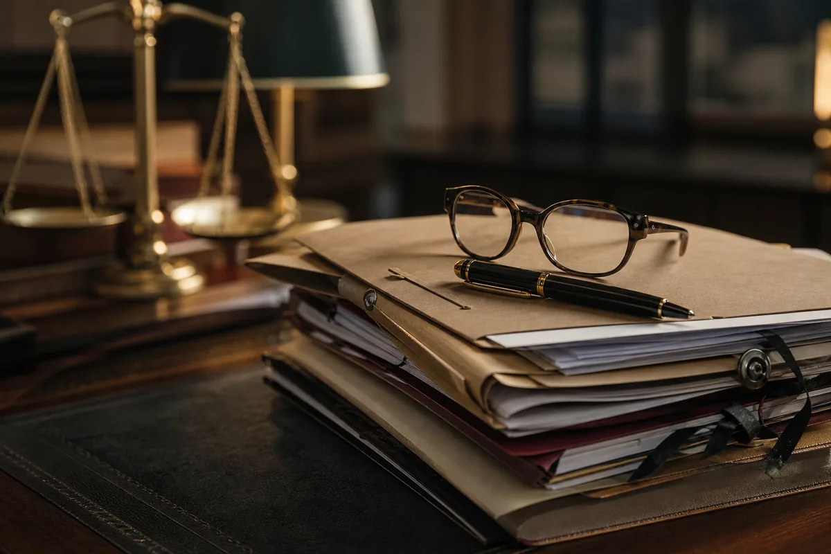 Dossiers de statuts et pactes d’associés sur le bureau d’un avocat
