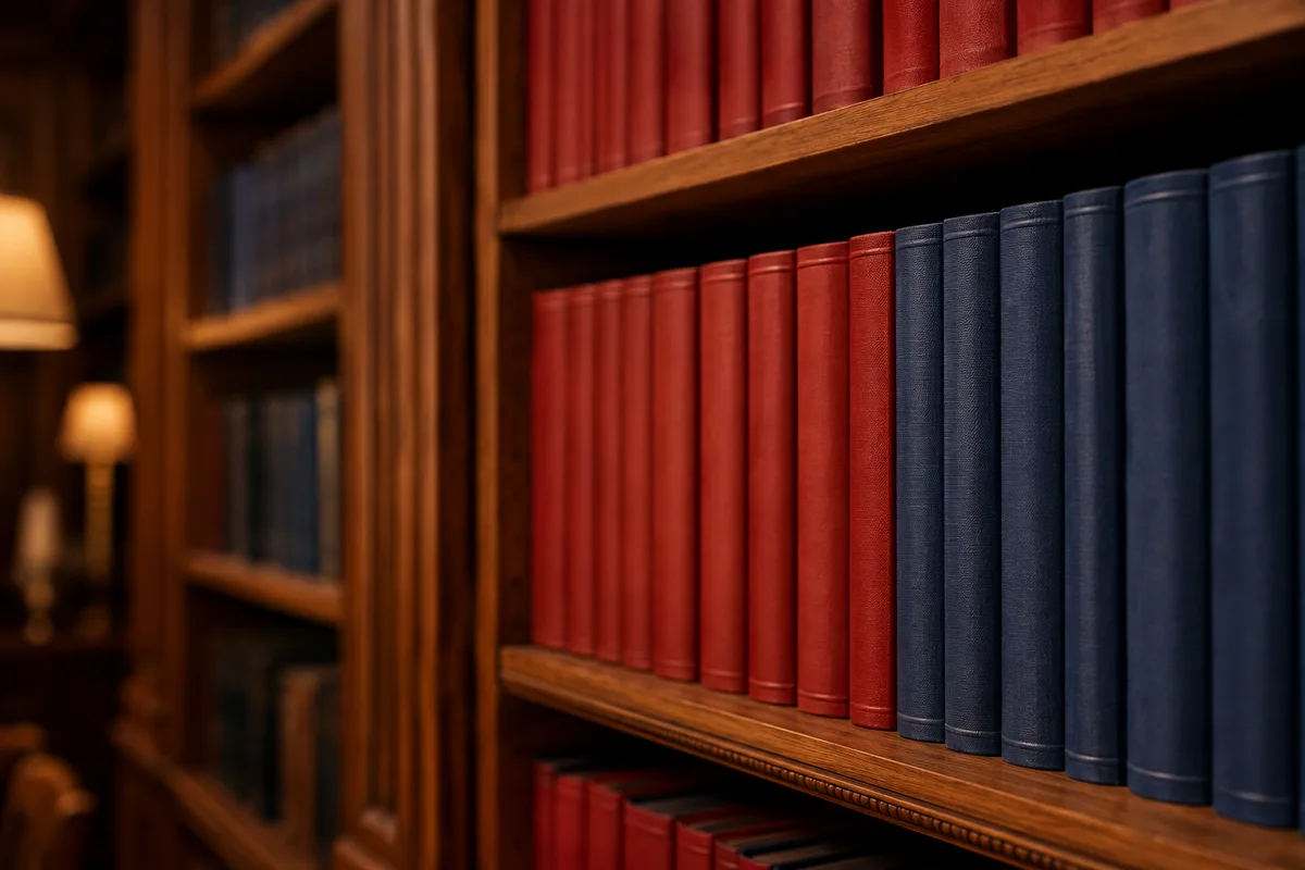 Rayonnage de codes juridiques dans une bibliothèque de cabinet