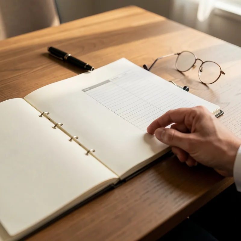 Registre de copropriété ouvert et feuille de présence sur une table de réunion