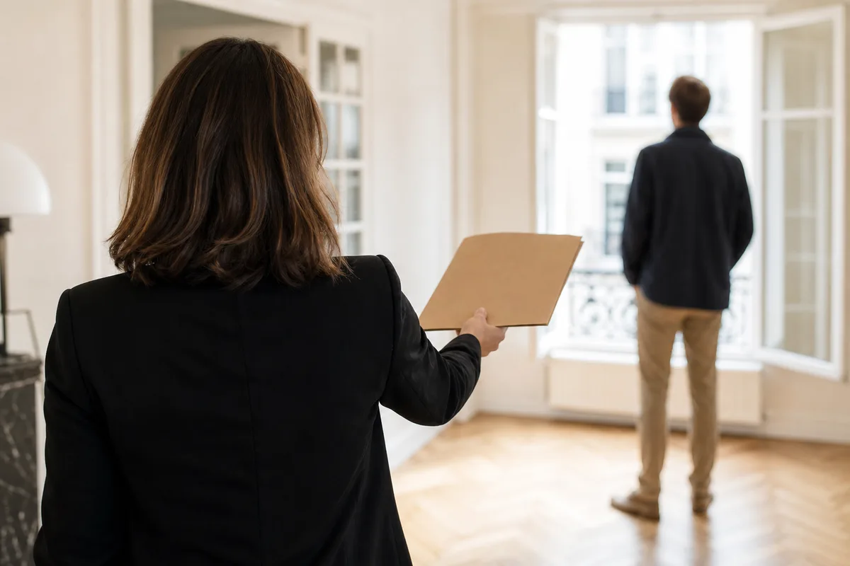 Remise d&rsquo;un dossier de diagnostics immobiliers lors d&rsquo;une visite d&rsquo;appartement