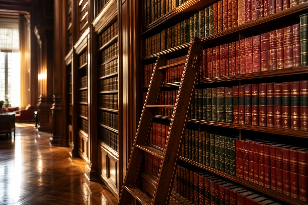 Bibliothèque juridique d’un cabinet d’avocats avec codes et ouvrages reliés